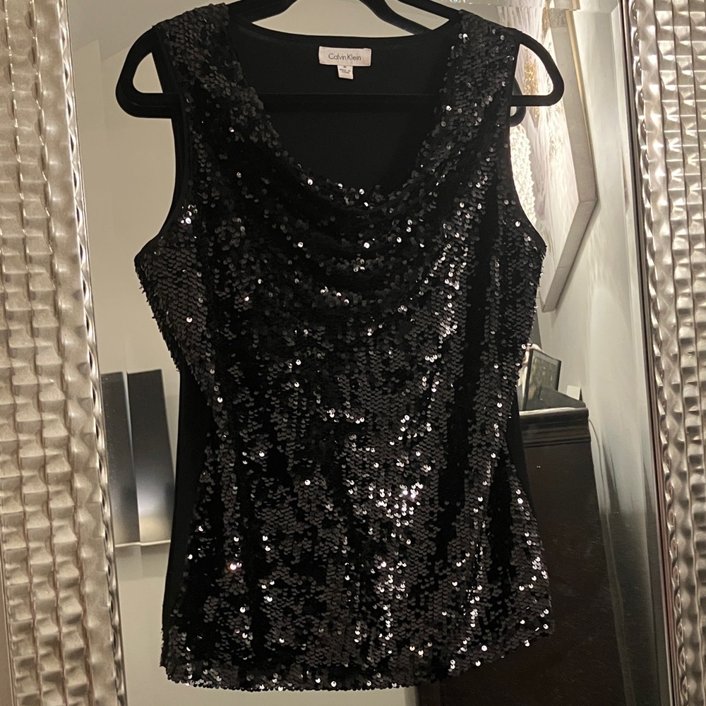 Calvin Klein Sparkling Black Sequin Blouse